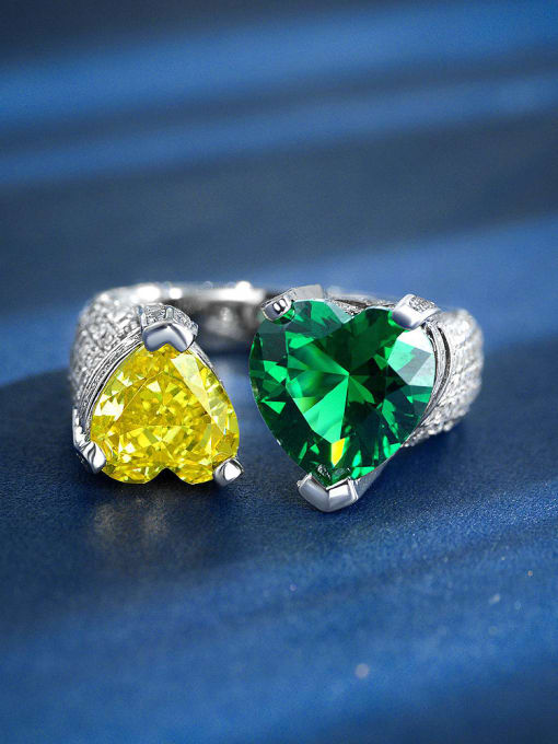 Green nano goose yellow [R 2251] 925 Sterling Silver High Carbon Diamond Heart Luxury Band Ring